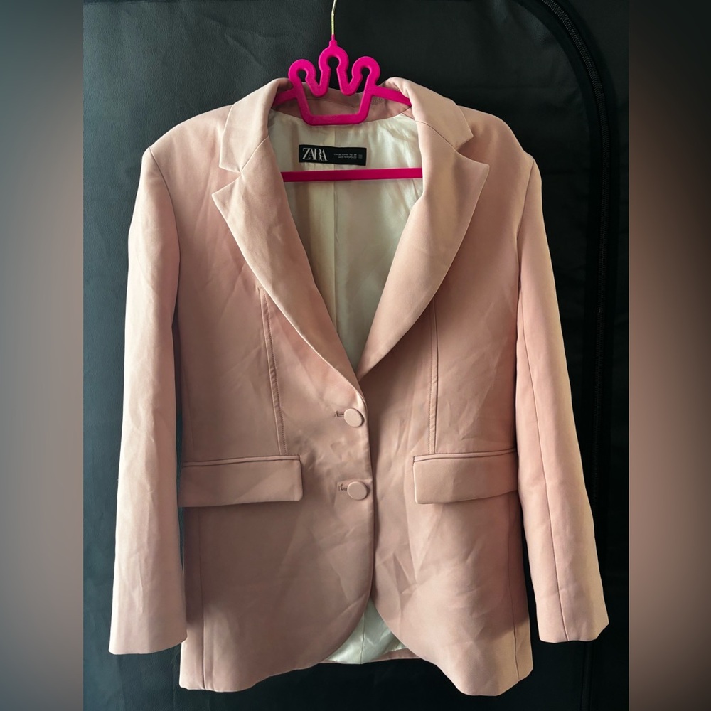 Zara Solid Pink Button Blazer - image 2